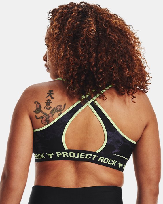 Women's Project Rock Crossback Printed Sports Bra, Black, pdpMainDesktop image number 7